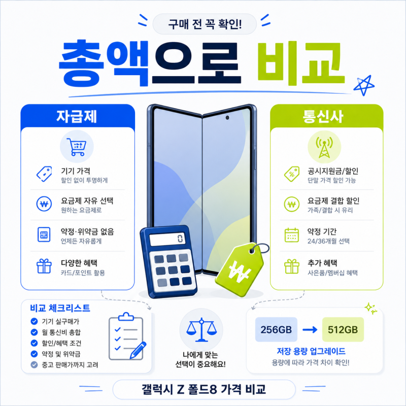 갤럭시 폴드8 최저가 찾는다면, 자급제·통신사·더블 스토리지 이렇게 비교하세요