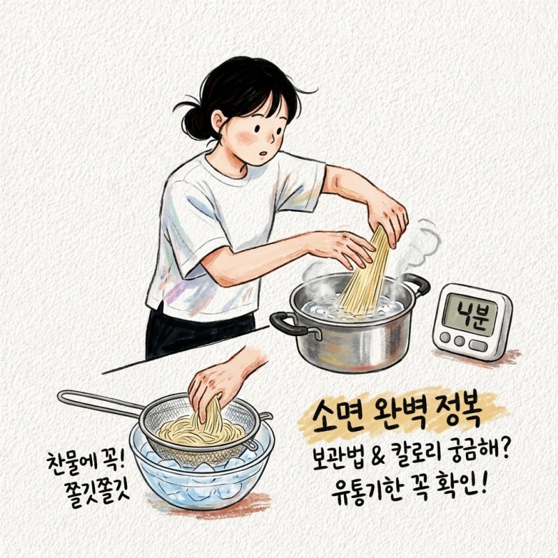 소면 삶는법 삶는시간 물양 헹구는법 불지않게 유통기한 칼로리 보관