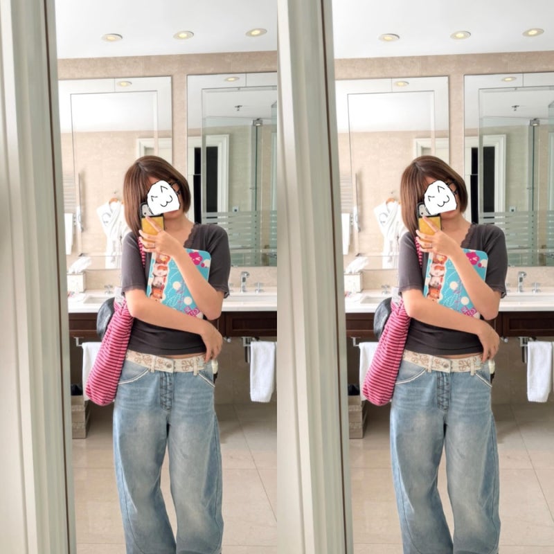 IVE Rei's Gamdasal OOTD: Lace T-shirt, Jeans, Bag, iPad Case