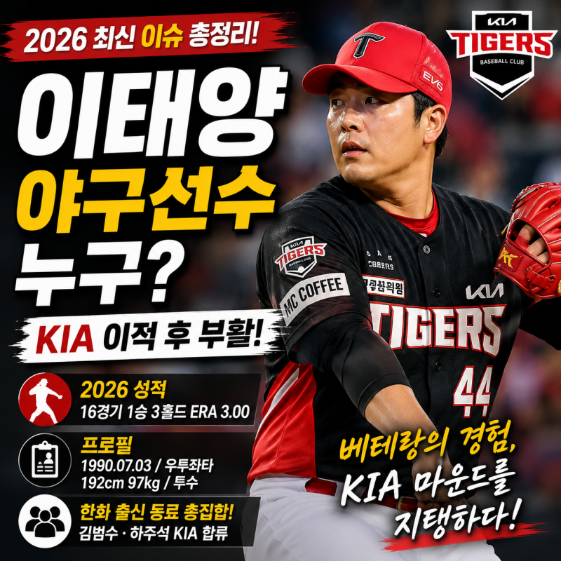 이태양 야구선수 누구? KIA 이적 후 2026 성적·프로필｜한화 출신 김범수·하주석까지 총정리