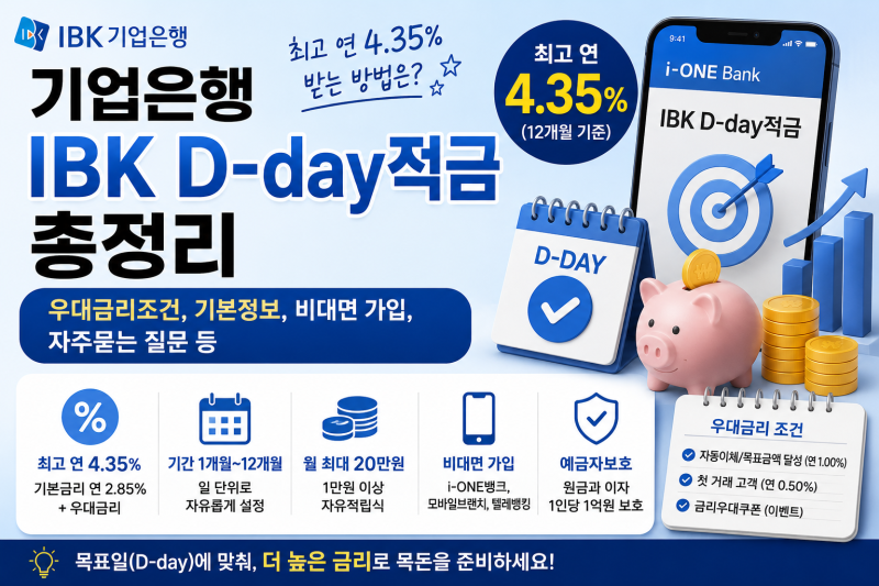 기업은행 IBK D-day적금 총정리( 우대금리조건, 기본정보, 비대면 가입, 자주묻는 질문 등)