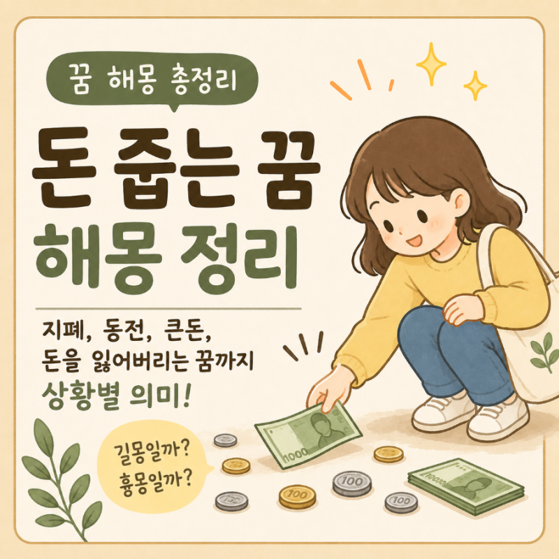 [해몽] 돈 줍는 꿈 해몽 총정리｜지폐, 동전, 큰돈, 돈을 잃어버리는 꿈까지 상황별 의미