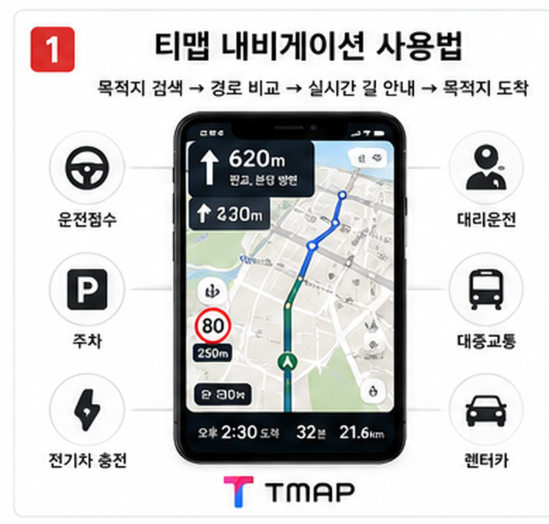 티맵 내비게이션 사용법｜실시간 길 안내부터 운전점수·CarPlay까지
