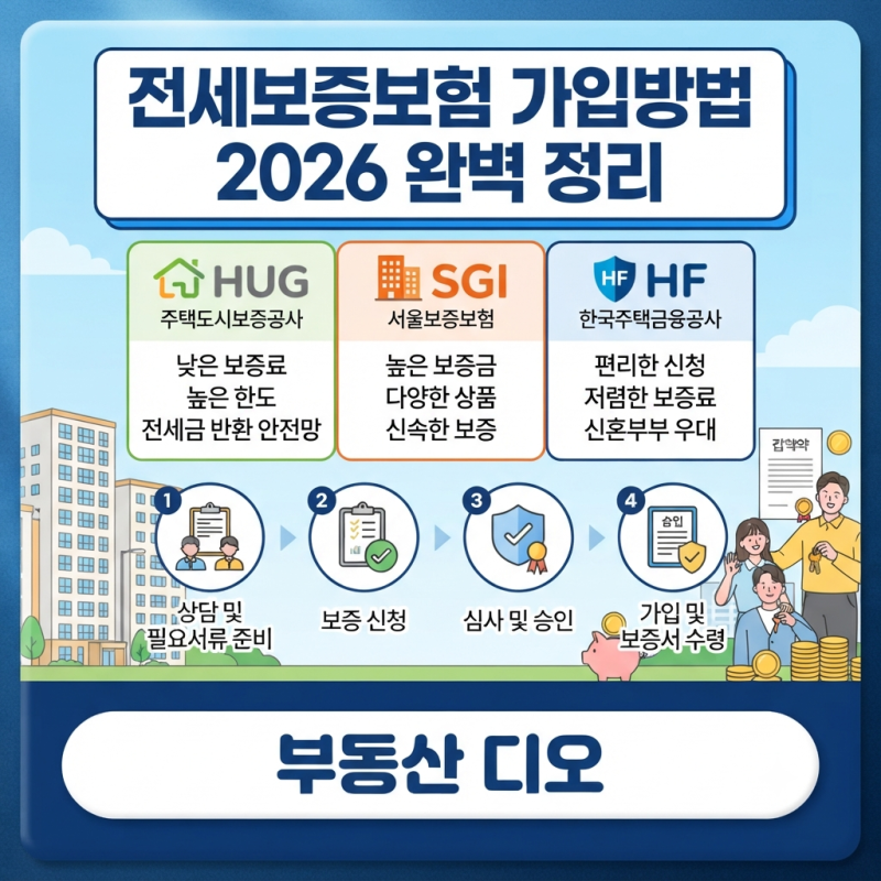 전세보증보험 가입방법 2026 완벽 정리 | HUG·SGI·HF 비교 + 신청 절차 + 주의사항