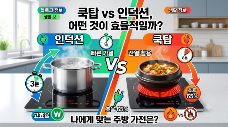 쿡탑 vs 인덕션 전기요금 차이와 가열 효율 완벽 비교! 나에게 맞는 주방 가전 선택법