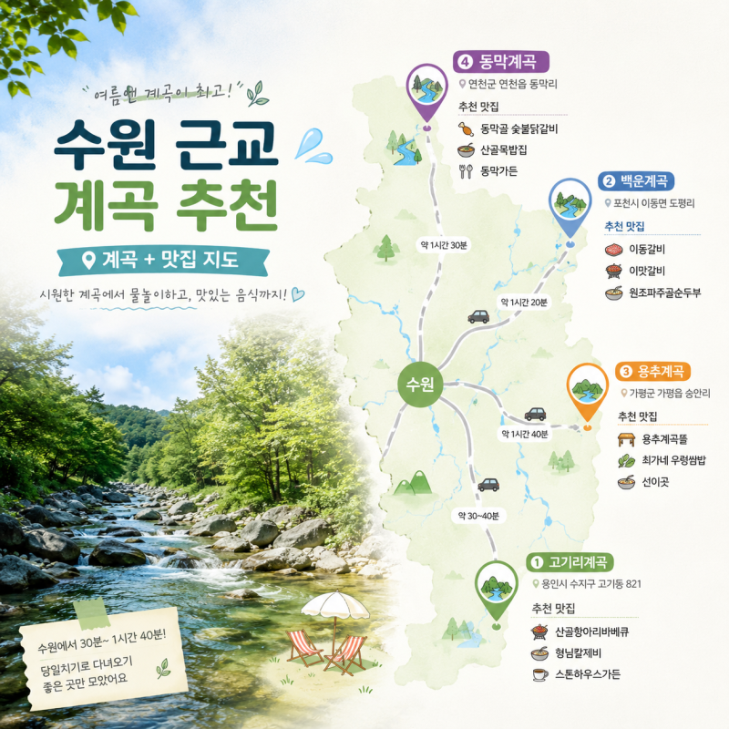 경기도 수원 근교 계곡 추천, 여름마다 저장하는 계곡 지도 (+맛집)