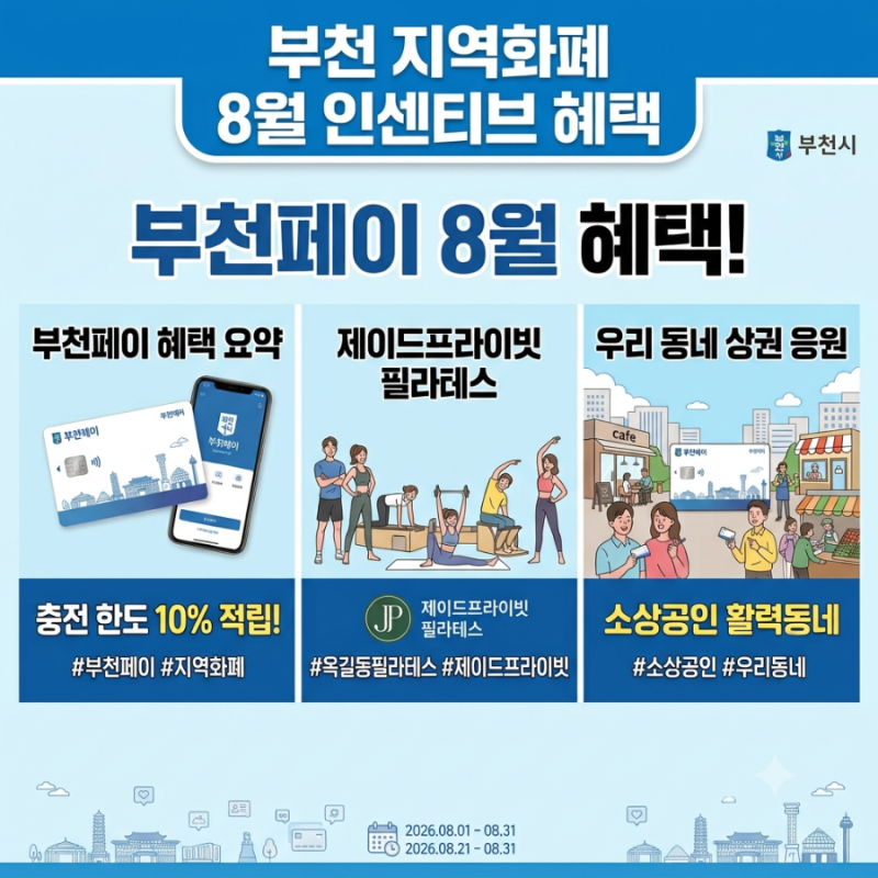 부천페이 8월 혜택 총정리! 인센티브 충전 한도 및 부천 옥길동 사용처 팁