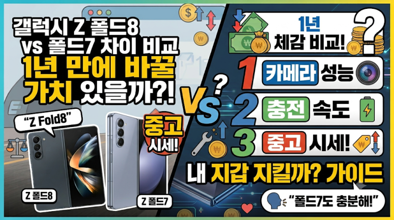 갤럭시 Z 폴드8 vs 폴드7 차이 비교, 1년 만에 바꿀 가치 있을까 (카메라·충전·중고 시세)