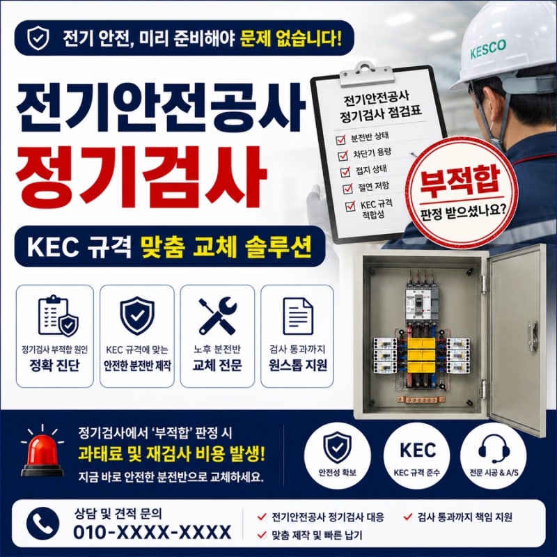 [전기안전공사 정기검사] 분전반 '부적합' 판정 받으셨나요? KEC 규격 맞춤 교체 솔루션 ⚡