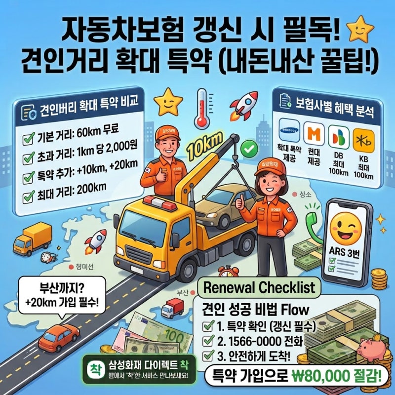 자동차보험 갱신할 때 모르면 손해 보는 견인거리 확대 특약 내돈내산 팁