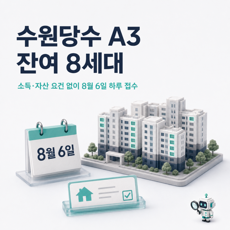 수원당수 A3블록 신혼희망타운 잔여세대 8세대 소득 자산 요건 없이 8월 6일 하루 접수