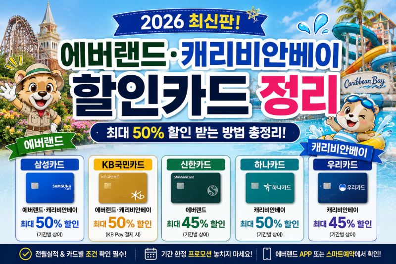 2026 에버랜드·캐리비안베이 할인카드 총정리｜삼성·KB국민·신한·하나·우리카드 할인받는 ....