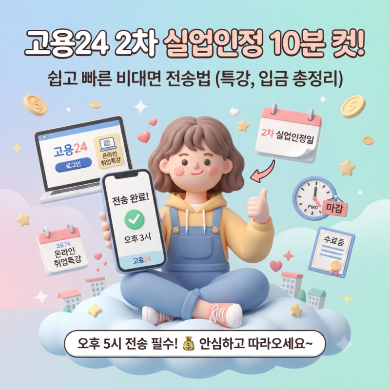 고용24 홈페이지에서 10분 만에 끝내는 2차 실업인정 인터넷 전송법