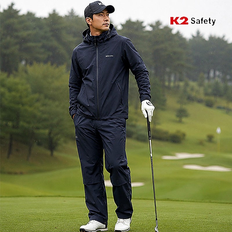 K2 세이프티 여름 바람막이 경량 바지 우의 세트 남자 골프자켓 방수 후드 레인쉘터셋업 구성....