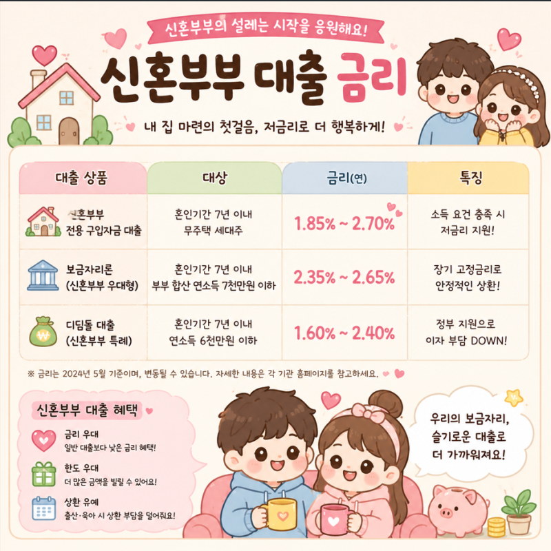 신혼부부 대출 종류와 조건, 금리 한눈에 정리~!