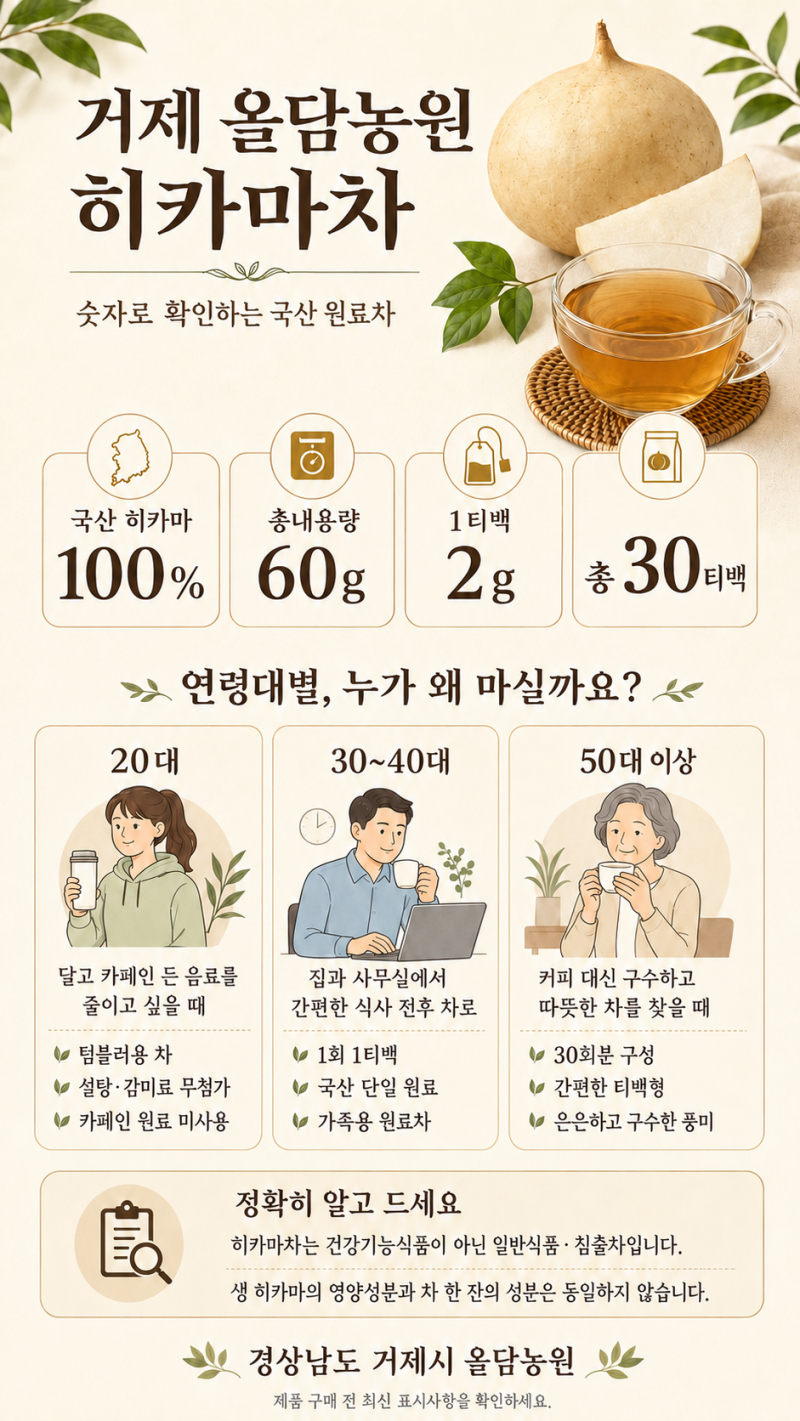 거제 올담농원 히카마차 총정리｜국산 히카마 100%, 2g 티백 30개