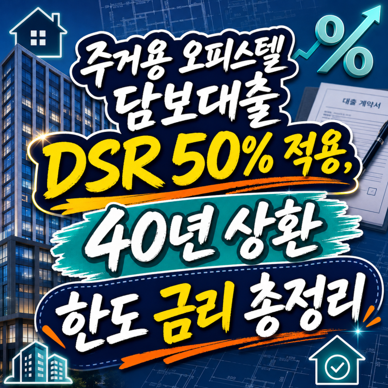 주거용 오피스텔 담보대출 DSR 50% 적용, 40년 상환 한도 금리 총정리