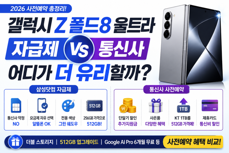 갤럭시 Z 폴드8 울트라 자급제 사전예약, 삼성닷컴 vs 통신사 어디가 더 유리할까?