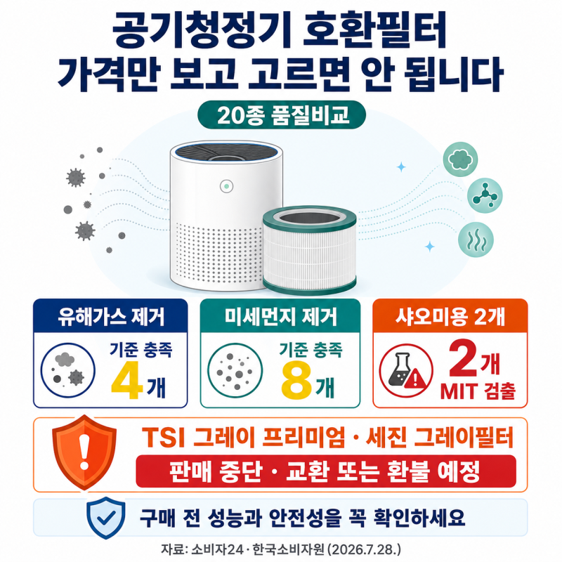 공기청정기 호환 필터 품질 비교, 한국소비자원