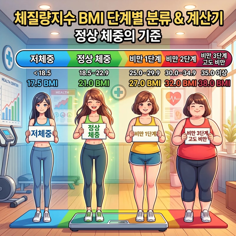 체질량지수 BMI 단계별 분류 비만도 계산기 정상체중의 기준