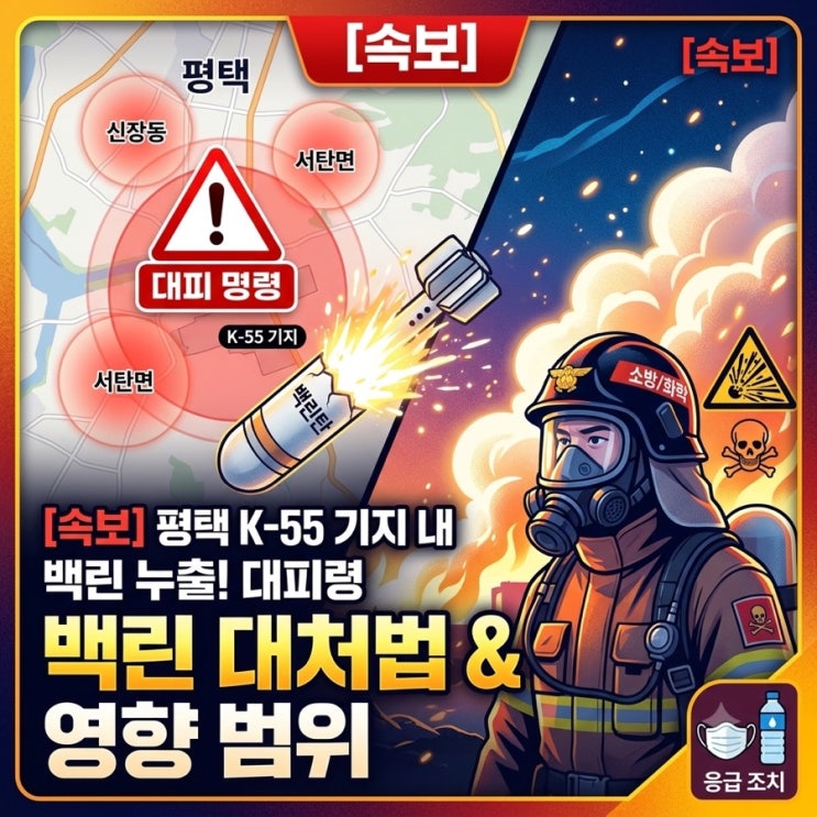 평택 K-55 <b>백린</b> 누출 대피령 증상 대처법 총정리