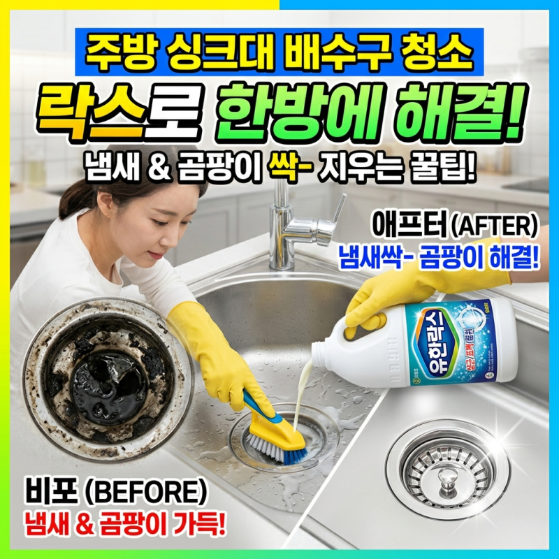 주방 싱크대 배수구 청소, 락스로 냄새 곰팡이제거 한번에