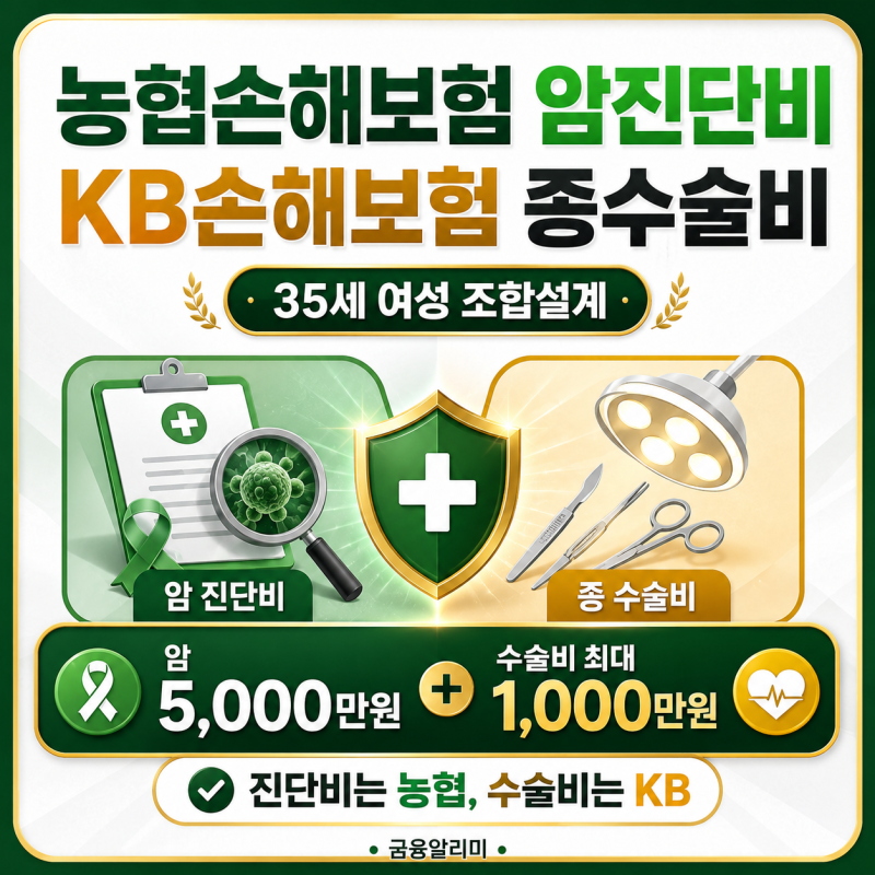 농협손해보험 암진단비 KB손해보험 종수술비, 35세 여성 조합설계