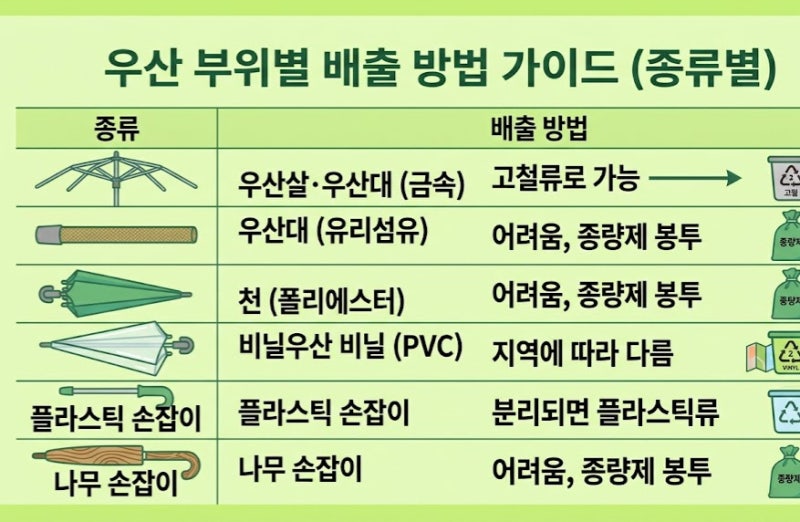 우산 버리는법 분리수거 재활용 가능할까? 부위별로 정리했습니다