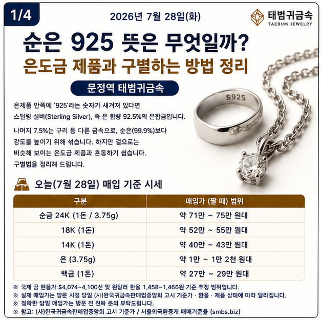 순은 925 뜻은 무엇일까? 은도금 제품과 구별하는 방법 정리 | 문정역 태범귀금속