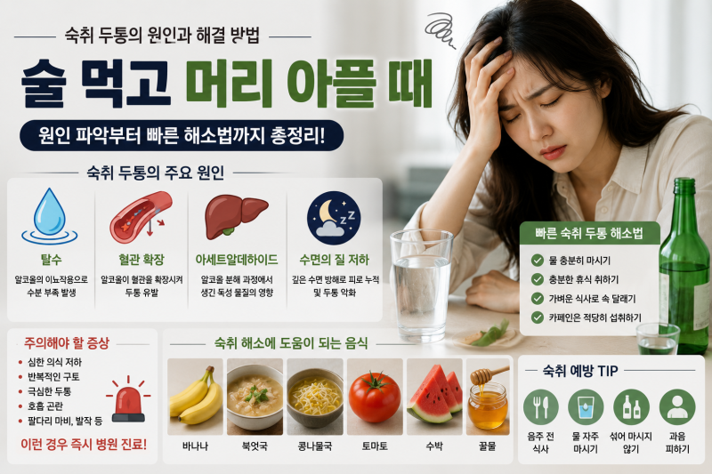 술 먹고 머리 아플 때, 숙취 두통 원인과 빨리 완화하는 방법 총정리