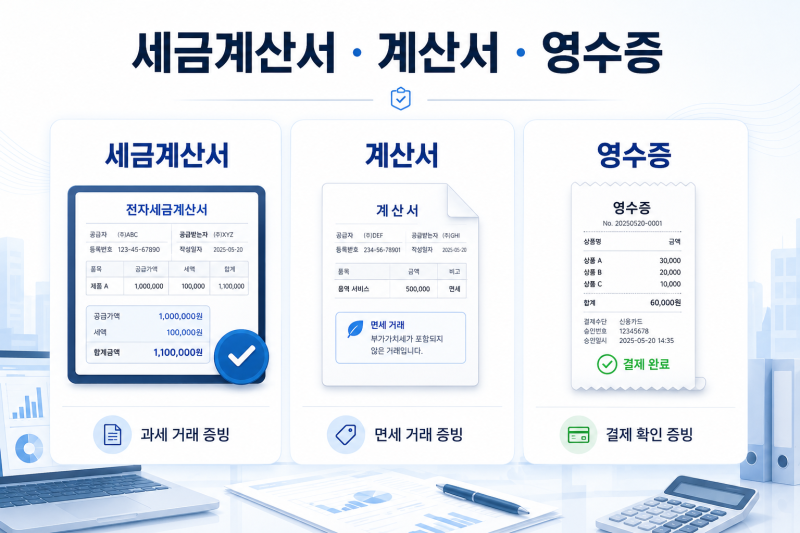 세금계산서, 계산서, 영수증 차이