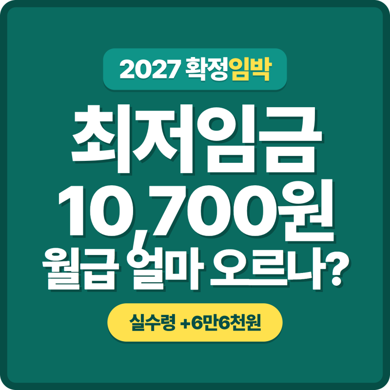 2027년 최저임금 10,700원 — 내 월급 실제로 얼마 오르나(주휴수당·실수령·실업급여 계산)