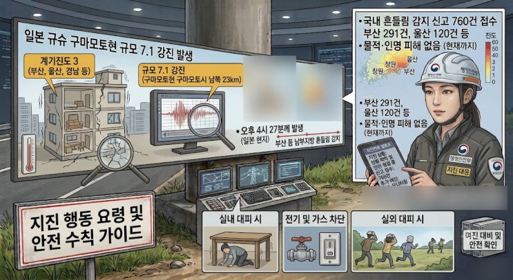 [속보] 일본 <b>규슈</b> 구마모토 규모 <b>7.1 강진</b> 발생… 국내 유감... 
