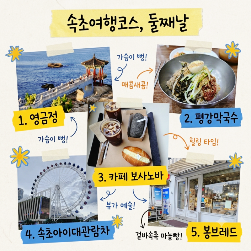 [속초 1박2일 여행 코스2] 속초아이 대관람차 영금정 막국수맛집 카페 빵집 추천 (비오는날+뚜....
