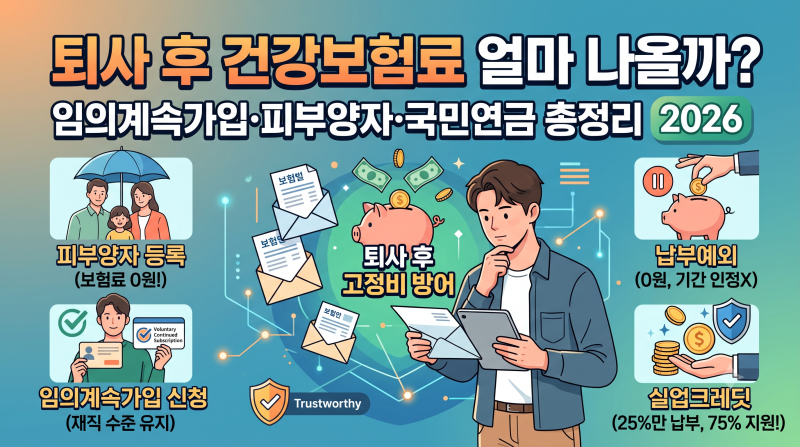 퇴사 후 건강보험료 얼마 나올까? 임의계속가입·피부양자·국민연금 총정리 (2026)