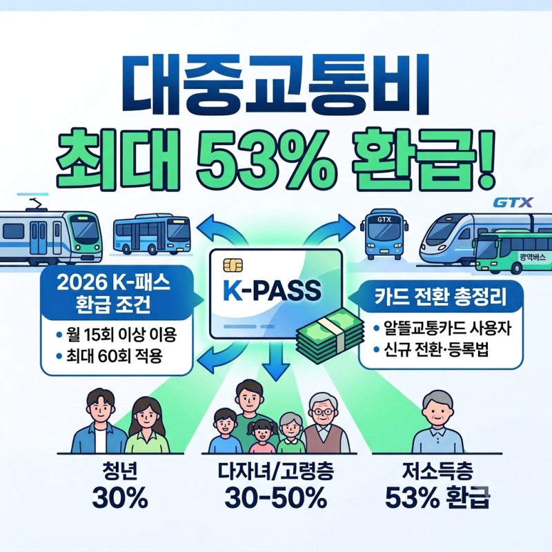 대중교통비 최대 53% 환급! 2026 K-패스 카드 혜택 및 알뜰교통카드 전환 등록법