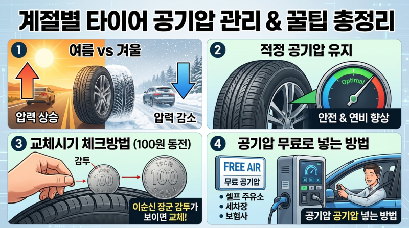 여름철 겨울철 타이어 공기압 관리 방법!적정 공기압 유지와 무료 보충 꿀팁 총정리