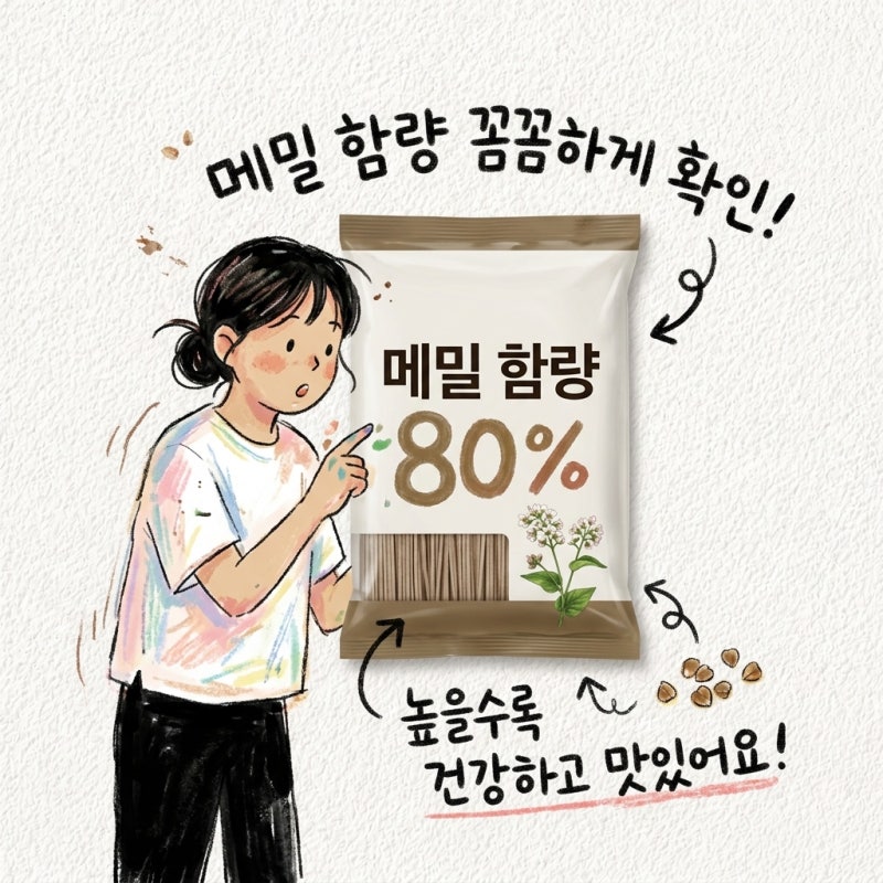 메밀면 봉지에 적힌 메밀 함량