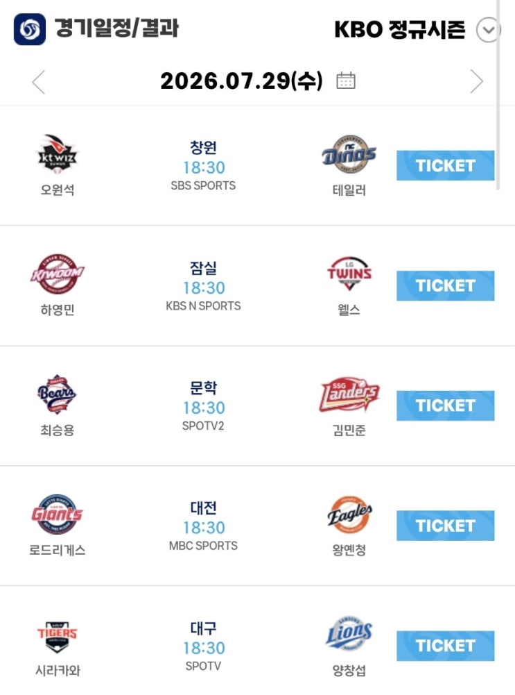 리뷰 <b>프로야구</b> 분석 KBO 경기<b>일정</b> 선발투수 팀분위기... 