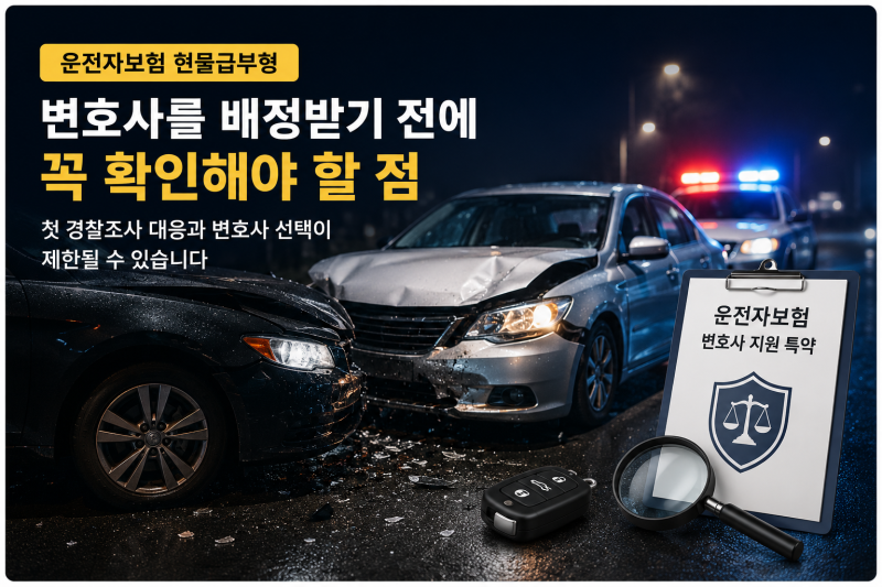 운전자보험 현물급부형으로 변호사를 배정받으면 첫 경찰조사 대응과 변호사 선택이 제한될....