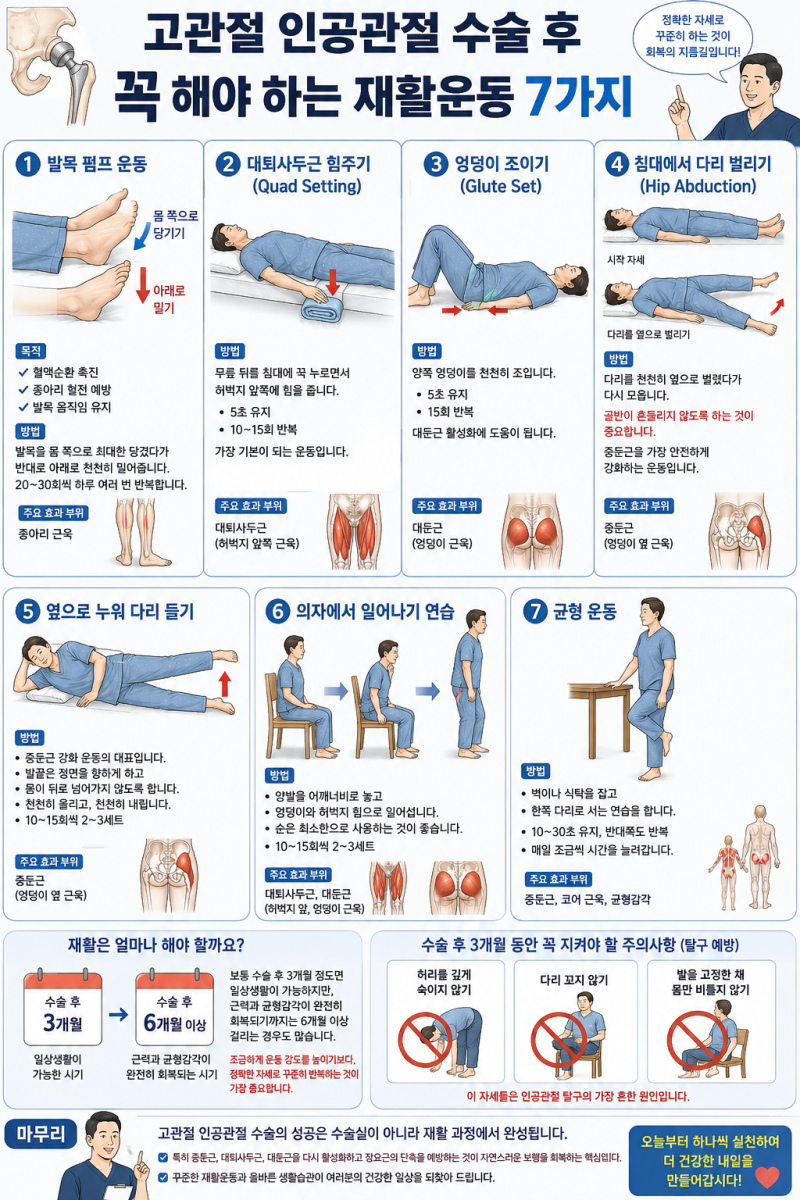 고관절 인공관절 수술 후 재활운동 7가지｜빨리 걷고 오래 쓰려면 꼭 알아야 할 핵심 재활 [2....