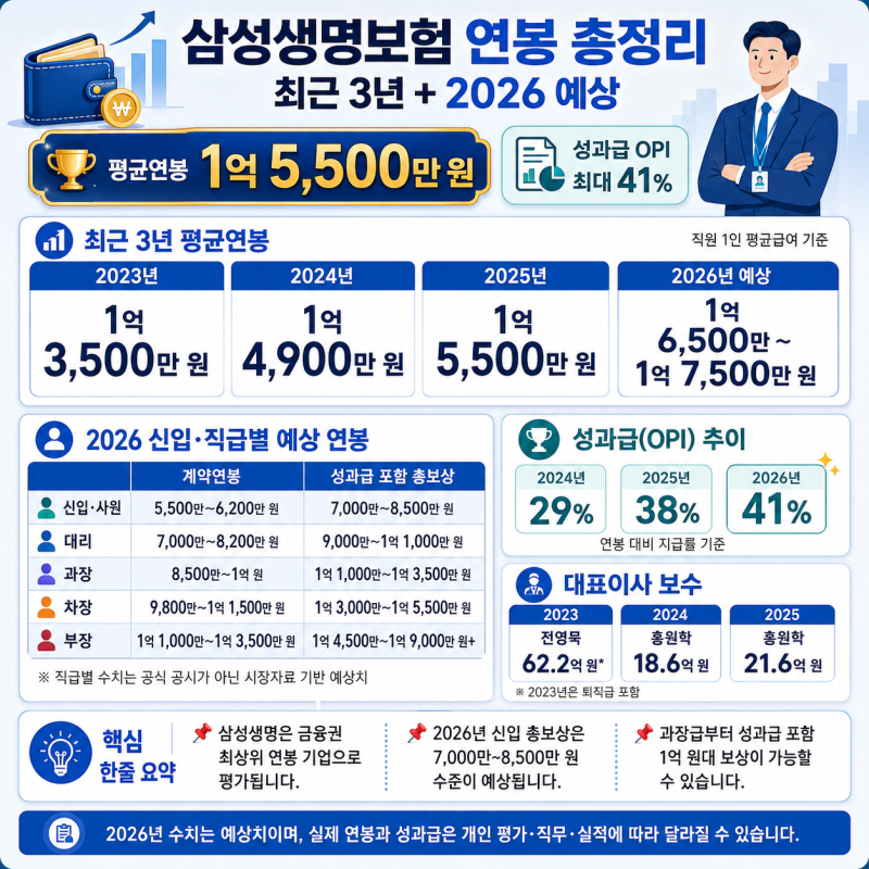 삼성생명평균연봉 1억 5,500만 원·성과급 41%…삼성생명 2026 연봉은 얼마나 될까?