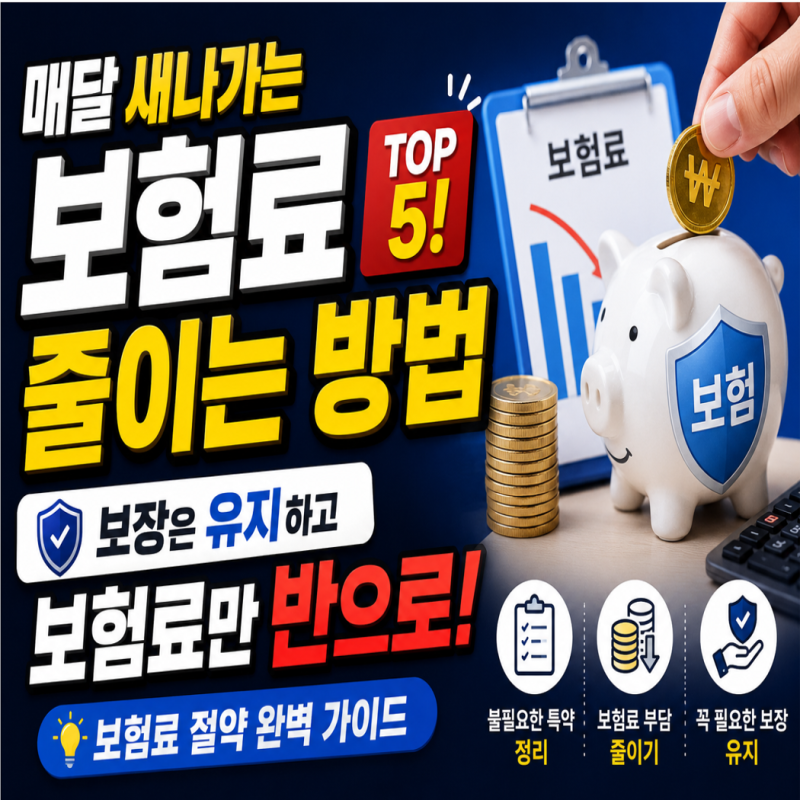 매달 새나가는 보험료 줄이는 방법 TOP 5! 보장은 유지하고 보험료만 반으로 줄이는 완벽 가이....