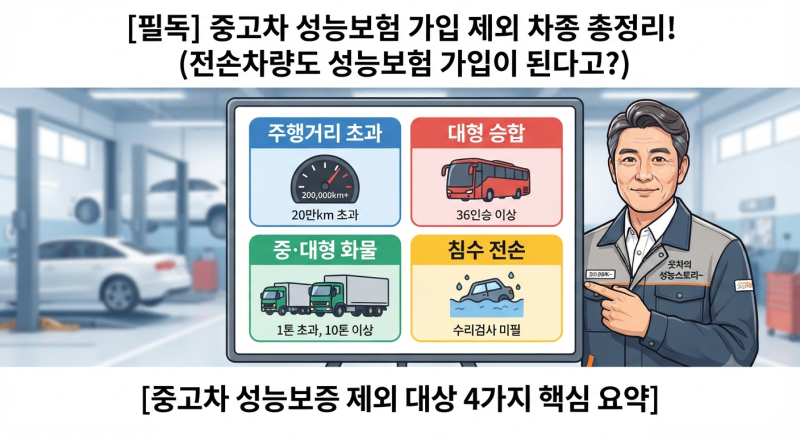 [필독] 중고차 성능보험 가입 제외 차종 총정리! (전손차량도 성능보험 가입이 된다고?)