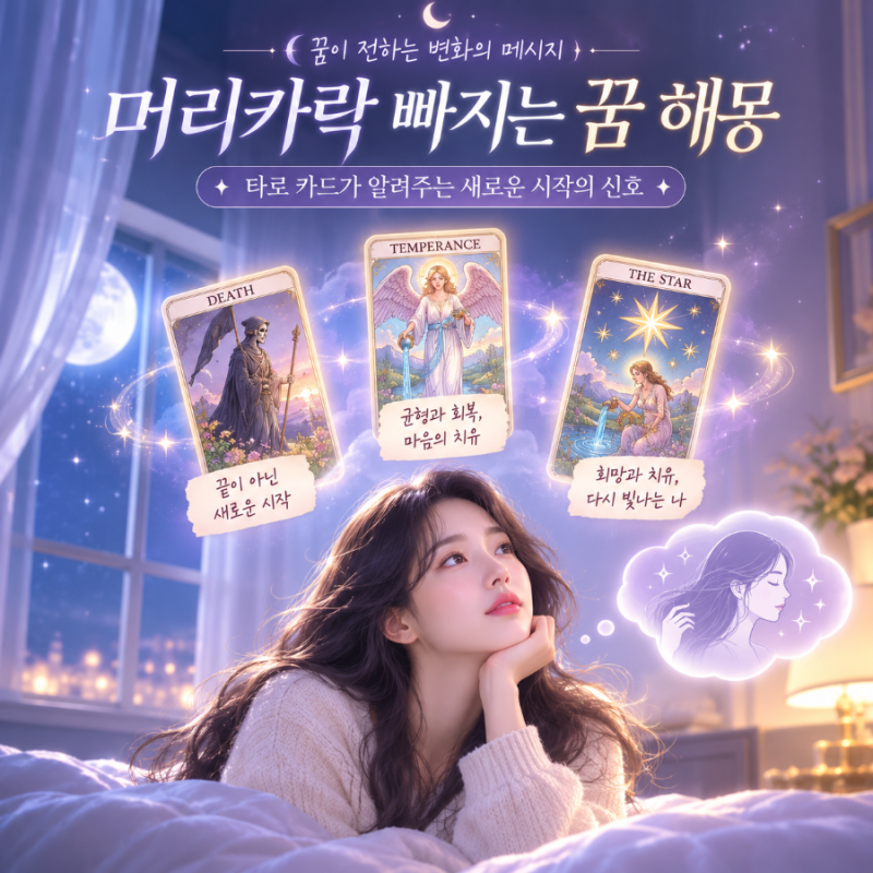 머리카락 빠지는 꿈 해몽! 상황별 의미와 타로 카드가 전하는 메시지