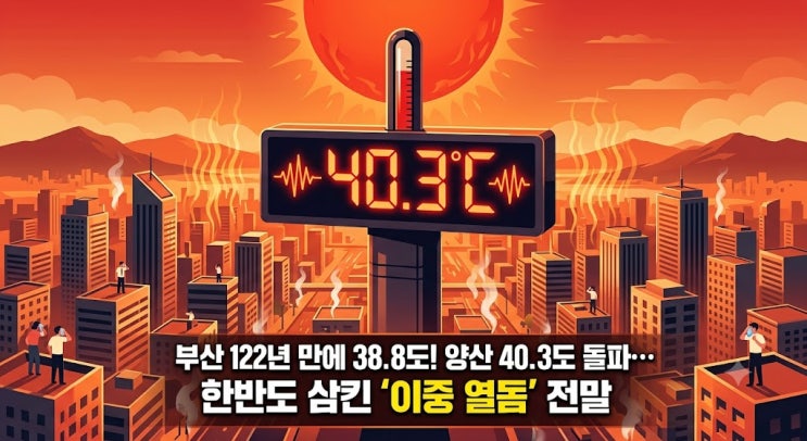 부산 122년 만에 38.8도·<b>양산 40.3도</b> 돌파! 이중 고기압 열돔... 