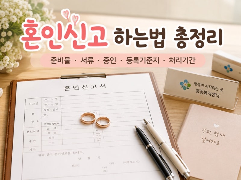 혼인신고 하는법 총정리 | 준비물·서류·증인·등록기준지·처리기간