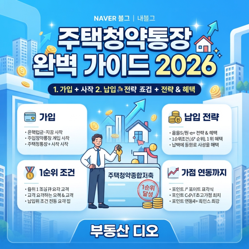 주택청약통장 완벽 가이드 2026 | 가입·납입 전략·1순위 조건·가점 연동까지