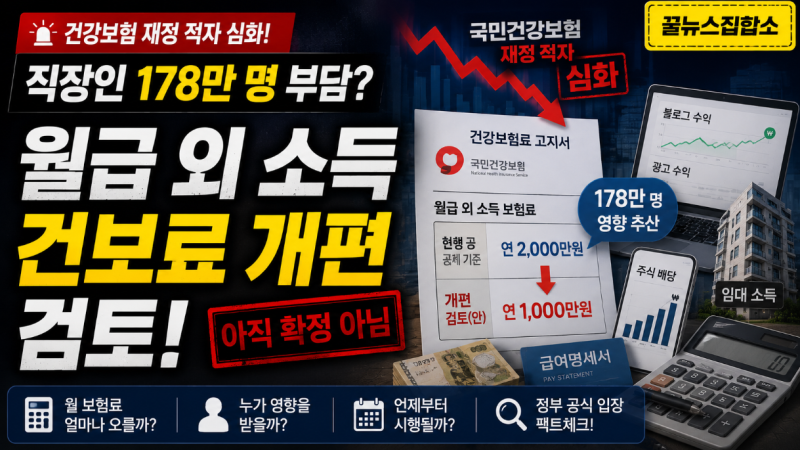 국민건강보험 재정 적자 심화, 월급 외 소득 직장인 178만 명 부담 커질까?