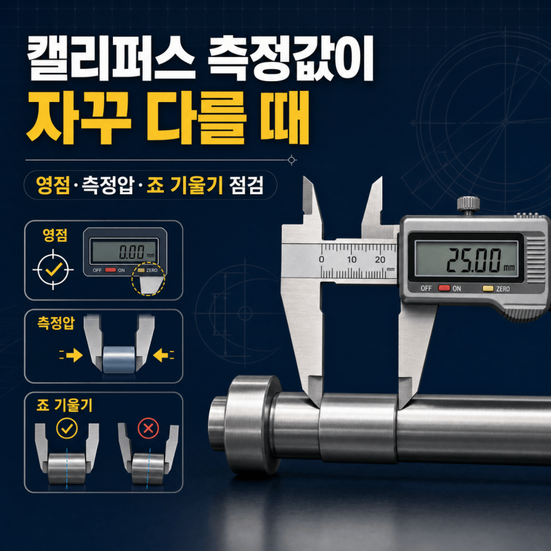디지털 캘리퍼스 측정값이 다를 때｜영점·측정압·죠 기울기 점검